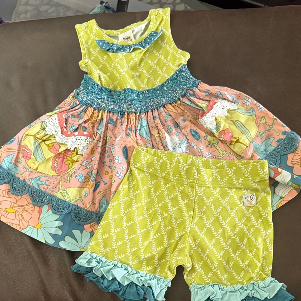 Wildflowers Kids Matching Set in Green and Peach